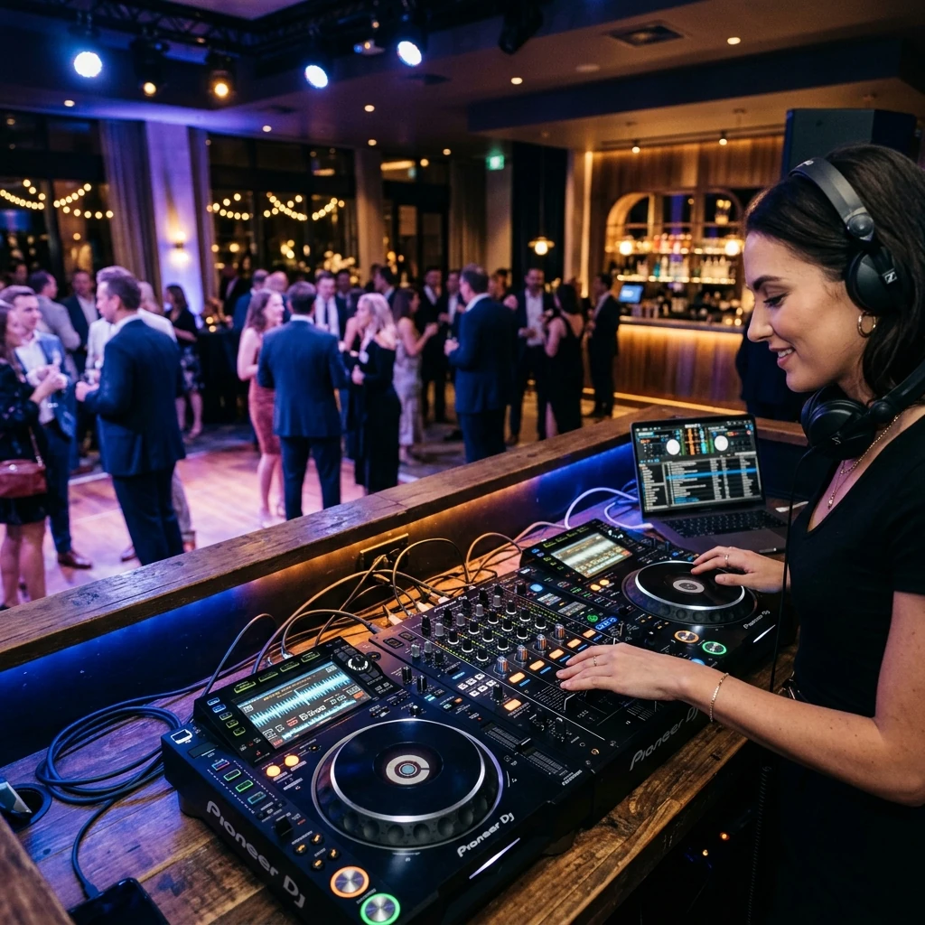 DJ profesional con controladora y equipo de sonido en matrimonio en Bogotá