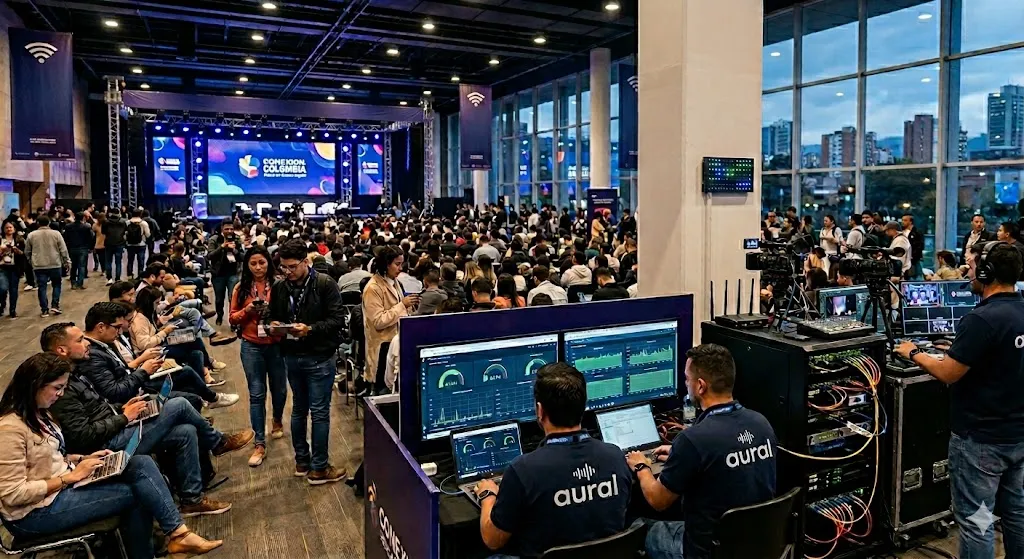 Equipo de Aural en la producción de un evento masivo en Bogotá