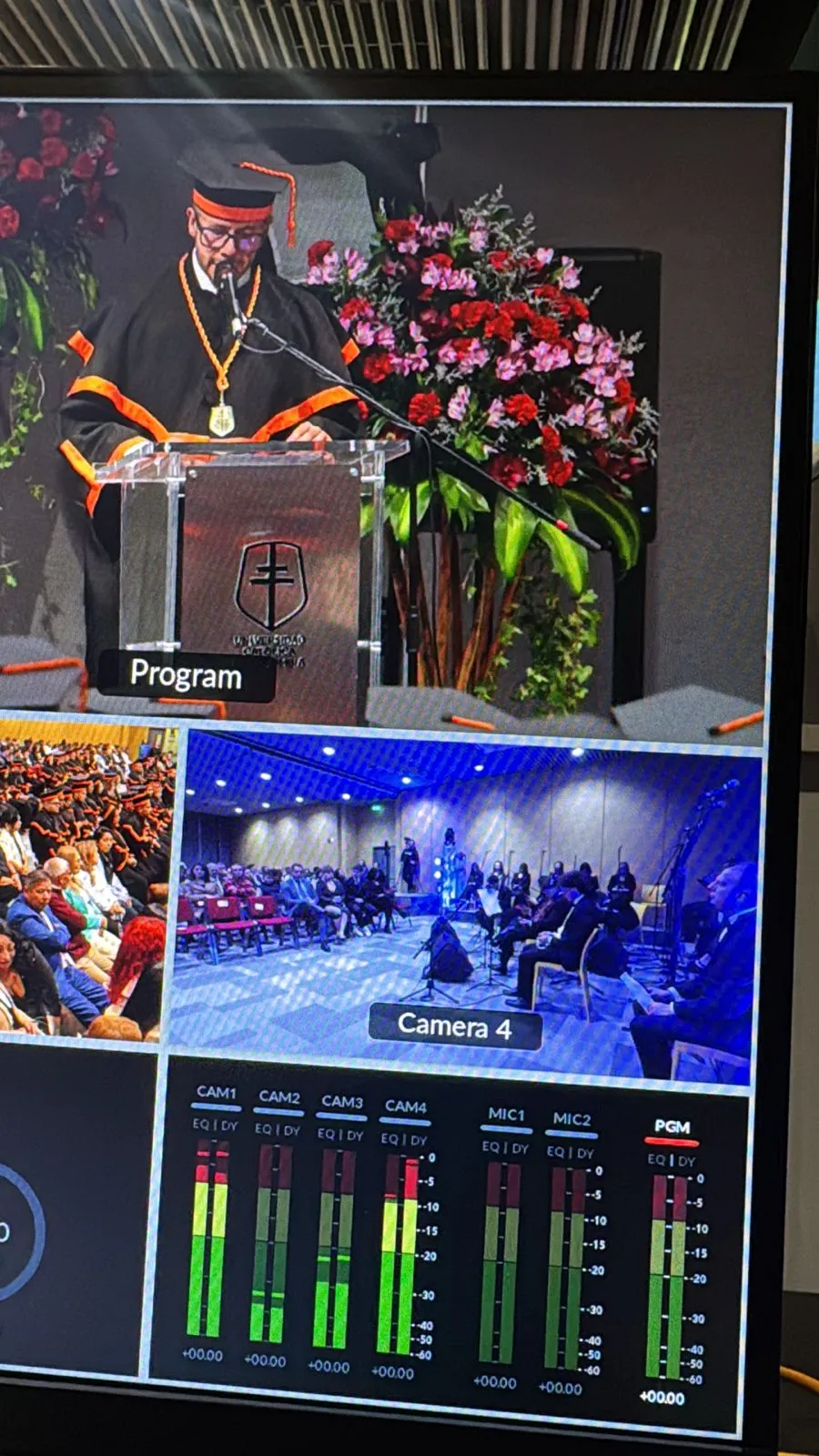 Transmisión multicámara y switcher de video para una ceremonia de grado en Bogotá